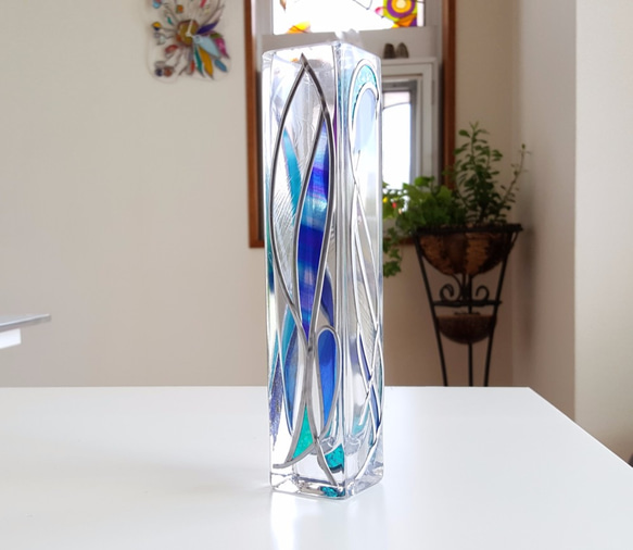 Glass Art Square Vase “Water Flower２” 第6張的照片