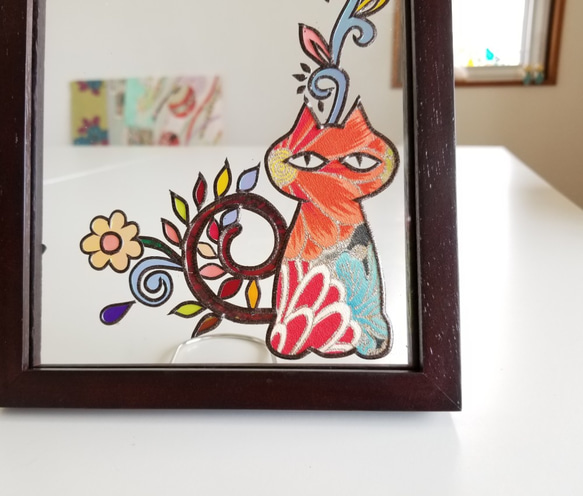 木枠＋ガラス フォトフレーム『赤猫』 4枚目の画像