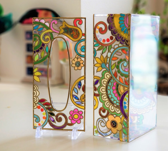 Glass art Tissue case 『Flower Arabesque』 第1張的照片