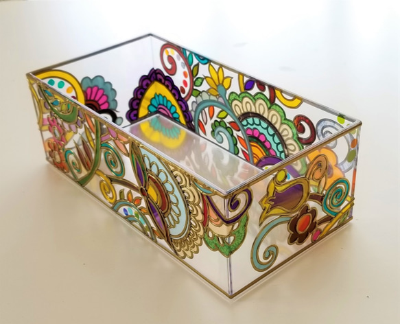 Glass art Tissue case 『Flower Arabesque』 第6張的照片