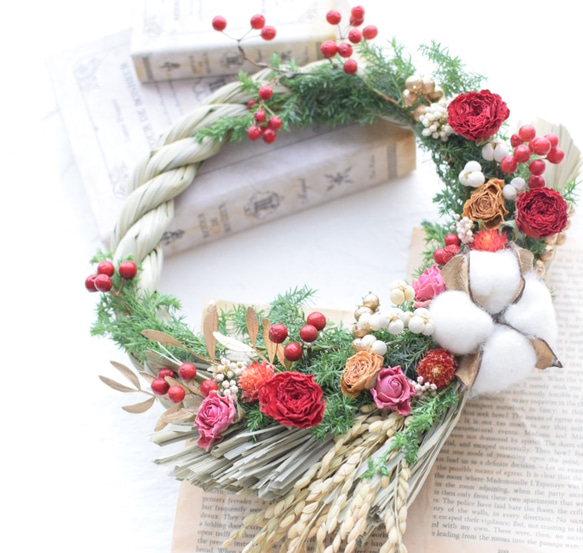 18.しめ縄 mini しめ縄土台 タッセル リース 18点 わらルック お正月