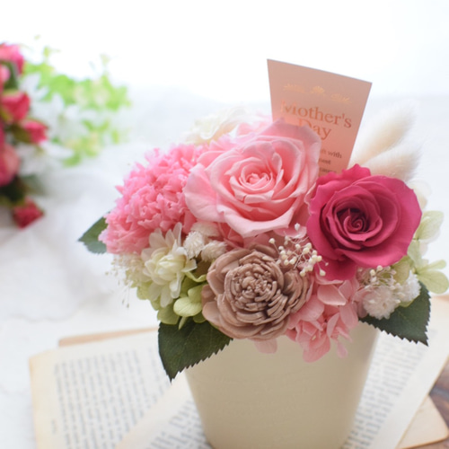 ローズとカーネーションのポットアレンジメント プリザーブドフラワー