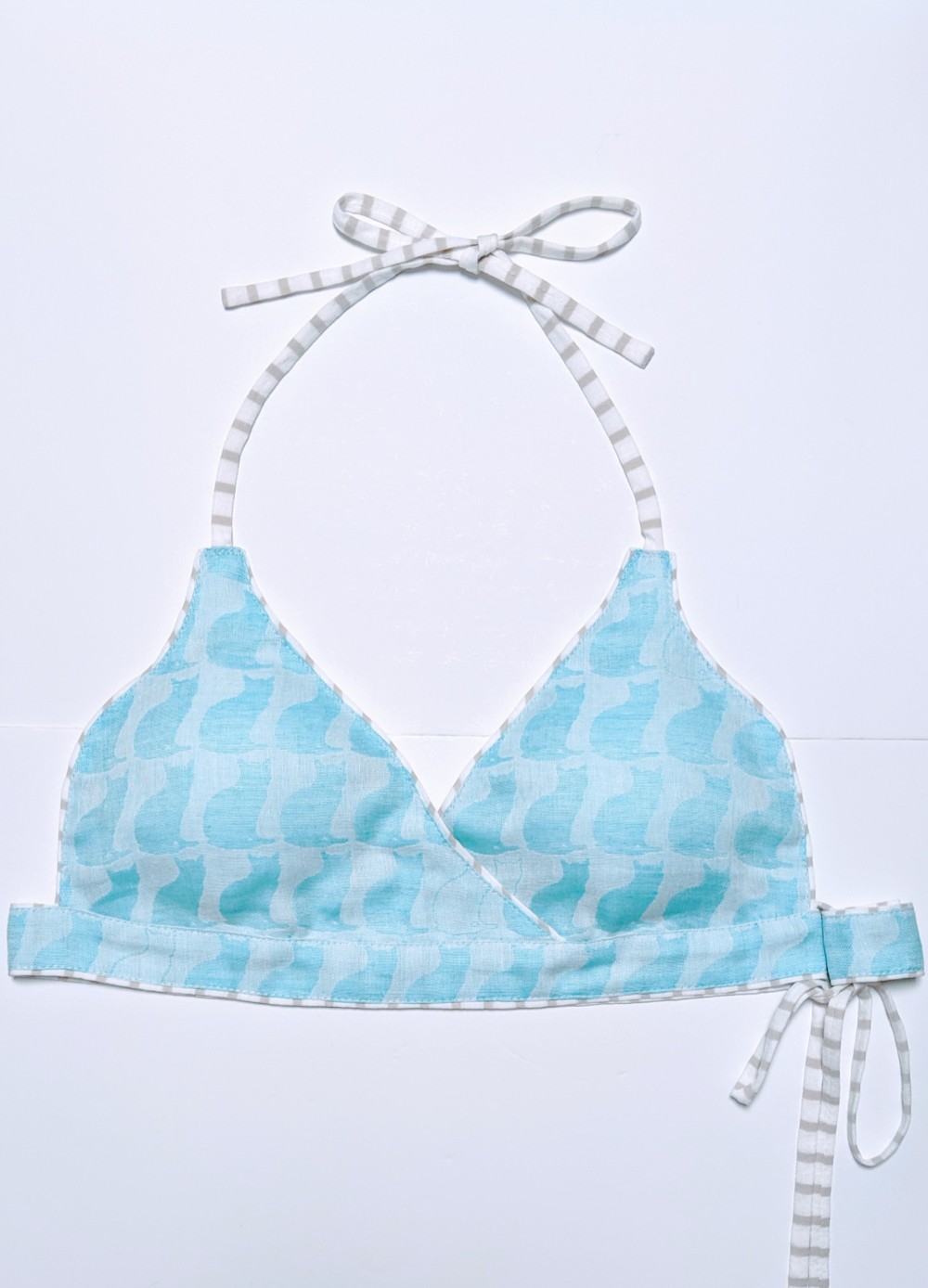 真夏のひんやり猫トップ☆接触冷感・抗菌防臭 /連ねこ&ボーダー(アイスブルー)