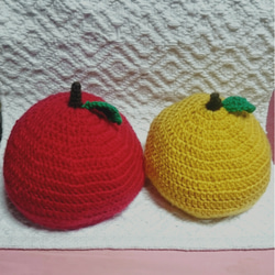 りんご帽子 赤  ふじりんご  黄色  はるか サイズオーダーメイド 1枚目の画像