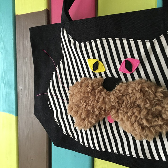 shima nyan_Bag_S/トートバッグ 猫 黒 ピンク ミニ ランチ 散歩 リンク 出産祝い プレゼント ギフト 4枚目の画像