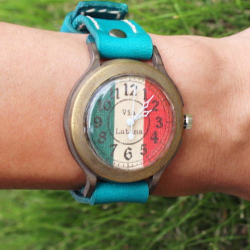 手作り腕時計 Via Latina(イタリア国旗 & Blue) 腕時計 Via Romana