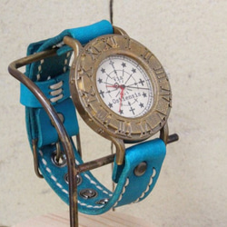 手作り腕時計　Via Ostiensis(十字架レトロ時計 アンティークケース White & Blue) 4枚目の画像