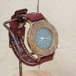手作り腕時計　Via Ostiensis(十字架レトロ時計 アンティークケース Green & Red) 3枚目の画像