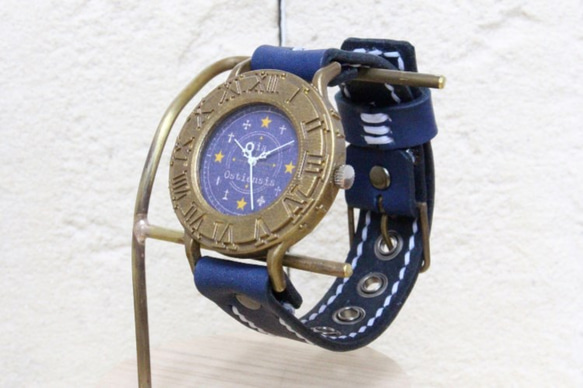 手作り腕時計　Via Ostiensis(十字架レトロ時計 アンティークケース Blue & Navy Blue) 1枚目の画像