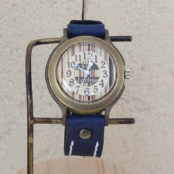 手作り腕時計　Via Latina(縦縞レトロ模様 & Navy Blue) 3枚目の画像
