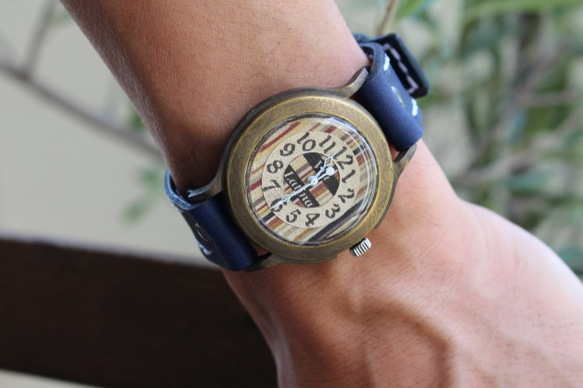 手工手錶Via Latina（豎條紋復古紋&amp;海軍藍） 第1張的照片