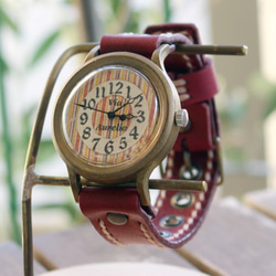 手工手錶Via Aurelia（豎條紋復古圖案&amp;紅色） 第1張的照片