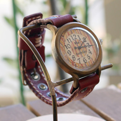 手工手錶Via Aurelia（豎條紋復古圖案&amp;紅色） 第3張的照片