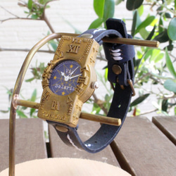 手工製作的手錶Via Salaria（跨古董鐘藍色和深藍色單皮帶） 第1張的照片