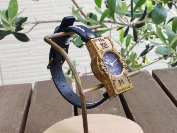 手工製作的手錶Via Salaria（跨古董鐘藍色和深藍色單皮帶） 第3張的照片