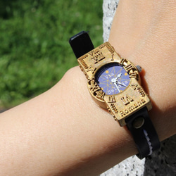 手作り腕時計　Via Salaria(十字架アンティーク時計Blue & Dark Blueシングルベルト) 4枚目の画像