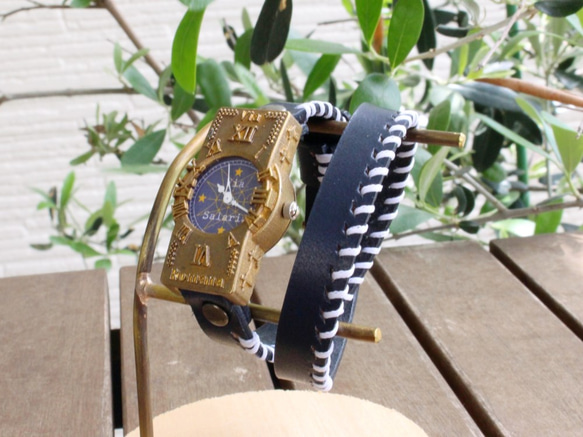 手作り腕時計　Via Salaria(十字架アンティーク時計Blue & Dark Blue２重巻きベルト) 1枚目の画像