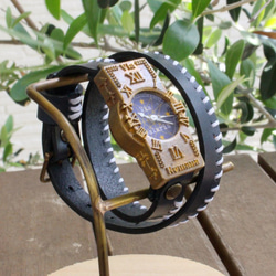手作り腕時計　Via Salaria(十字架アンティーク時計Blue & Dark Blue２重巻きベルト) 3枚目の画像