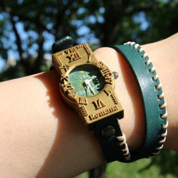 手作り腕時計　Via Salaria(十字架アンティーク時計Green & Green２重巻きベルト) 1枚目の画像