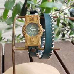 手作り腕時計　Via Salaria(十字架アンティーク時計Green & Green２重巻きベルト) 3枚目の画像