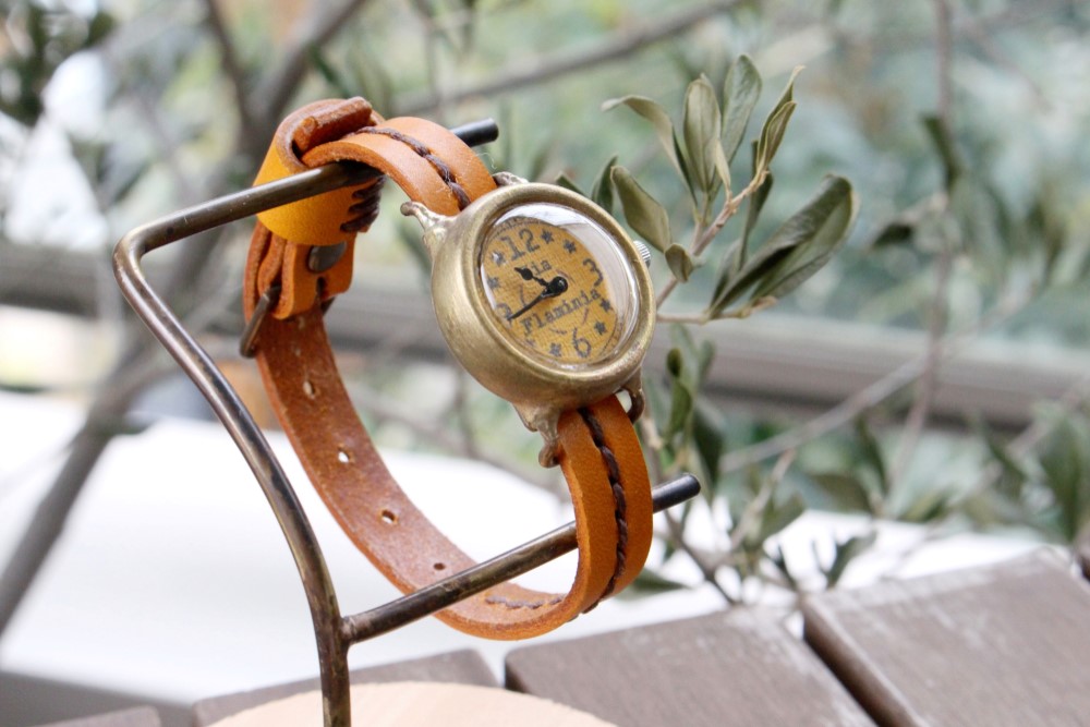 手作り腕時計　Via Flaminia(Brown & Brownシングル通しベルト)