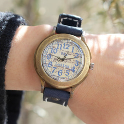 手作り腕時計　Via Latina(レトロ楽譜文字盤 & Navy Blue) 1枚目の画像