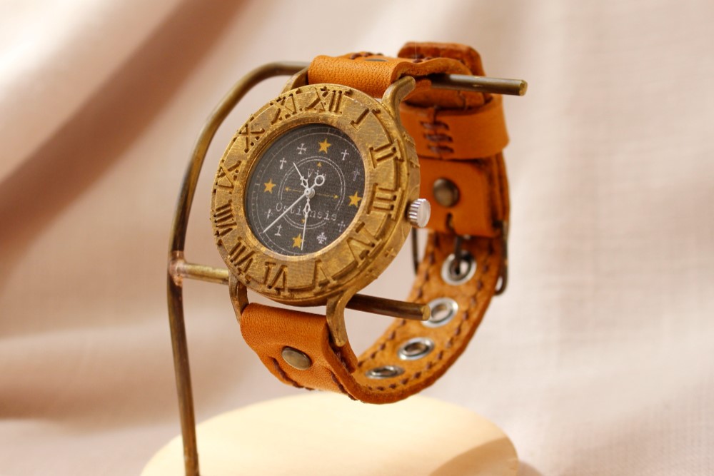 手作り腕時計　Via Ostiensis(十字架レトロ時計 アンティークケース Black & Brown)