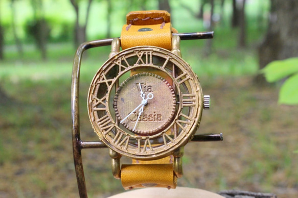 手作り腕時計　Via Cassia(アンティークケース スケルトン文字盤 & Brown) 3枚目の画像