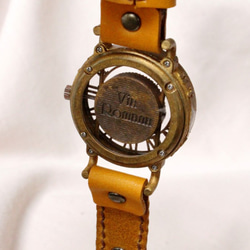 手作り腕時計　Via Cassia(アンティークケース スケルトン文字盤 & Brown) 4枚目の画像