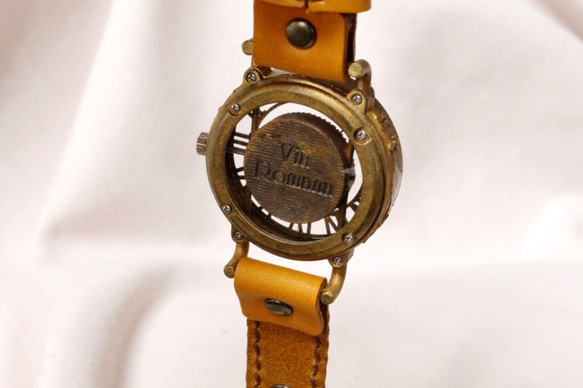 手作り腕時計　Via Cassia(アンティークケース スケルトン文字盤 & Brown) 4枚目の画像