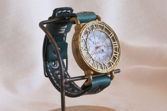 手工手錶 Via Cassia（古董錶殼灰色錶盤和綠色） 第2張的照片