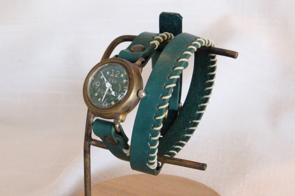手工腕錶Via Flaminia (Green &amp; Green 雙纏繞皮帶) 第2張的照片