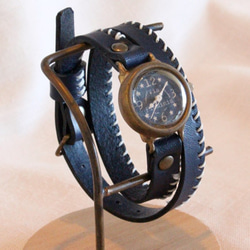 手作り腕時計　Via Flaminia(Blue & Navy Blue 2重巻きベルト) 3枚目の画像
