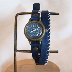 手作り腕時計　Via Flaminia(Blue & Navy Blue 2重巻きベルト) 4枚目の画像