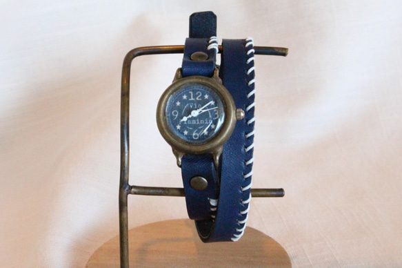 手作り腕時計　Via Flaminia(Blue & Navy Blue 2重巻きベルト) 4枚目の画像