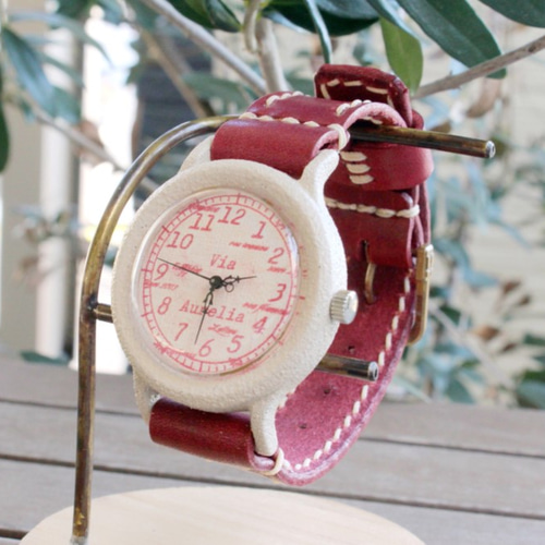 手作り腕時計【金属アレルギー対応】Via Aurelia(ストーンケースWhite