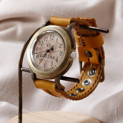 手作り腕時計　Via Latina(レトロ ストーン調文字盤 & Brown) 4枚目の画像