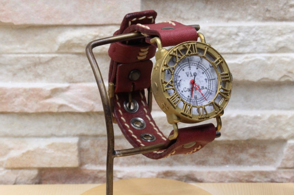 手工手錶 Via Cassia (M)（古董錶殼灰色錶盤和紅色） 第2張的照片