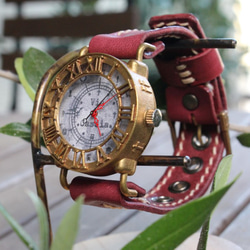 手工手錶 Via Cassia (M)（古董錶殼灰色錶盤和紅色） 第6張的照片