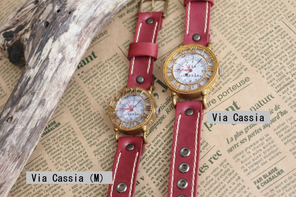 手作り腕時計　Via Cassia（M）　(アンティークケース Gray文字盤 & Red) 8枚目の画像