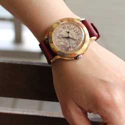 手工手錶 Via Latina (鍍金框復古地圖表盤&amp;紅色) 第1張的照片