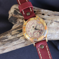 手工手錶 Via Latina (鍍金框復古地圖表盤&amp;紅色) 第4張的照片