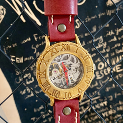 機械式手作り腕時計　Via Ostiensis(十字架レトロ時計 アンティークケース Red)  / メンズ、レディース 5枚目の画像