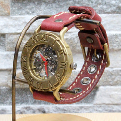 機械式手作り腕時計　Via Ostiensis(十字架レトロ時計 アンティークケース Red)  / メンズ、レディース 2枚目の画像