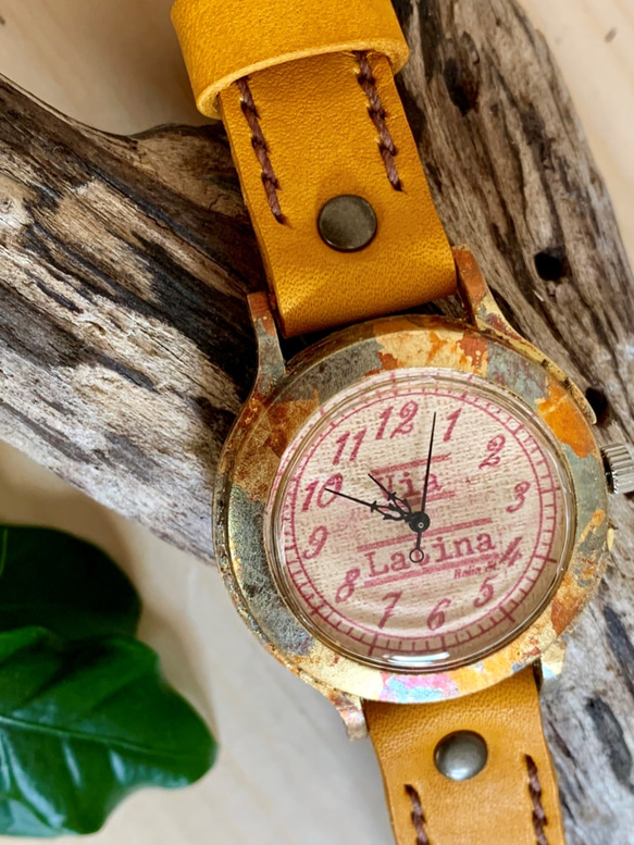 手工手錶Via Latina（鍍金框復古棕色&amp;棕色） 第1張的照片