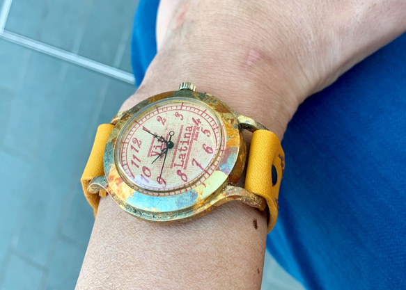 手工手錶Via Latina（鍍金框復古棕色&amp;棕色） 第2張的照片