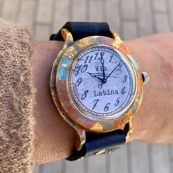 手工手錶 Via Latina（鍍金框架中世紀灰色和海軍藍） 第2張的照片