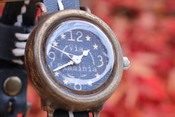 手工腕錶Via Flaminia（藍&amp;海軍藍單帶） 第2張的照片