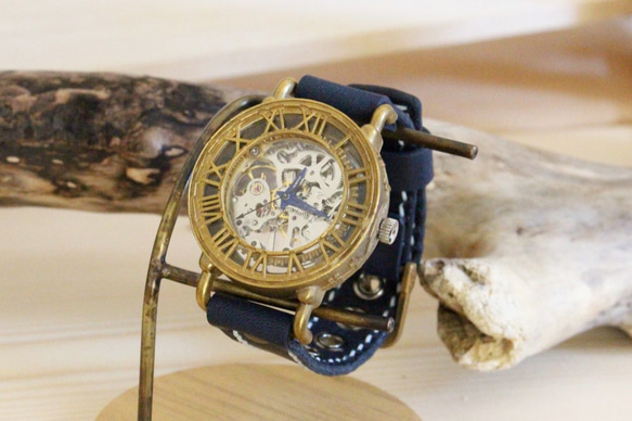 機械手工手錶 Via Cassia (古董錶殼 藍色指針 &amp; 海軍藍色錶帶) 第9張的照片