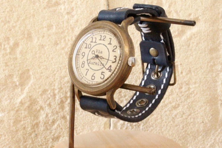 手作り腕時計　Via Aurelia(レトロGreen & Navy Blue )